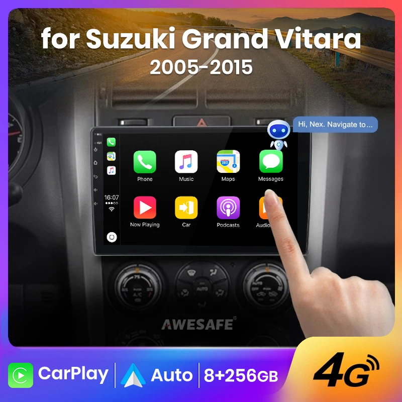 AWESAFE Wireless CarPlay Android Auto Radio for Suzuki Grand Vitara 3 2005 2006-2015 Car Multimedia Player GPS 2din autoradio