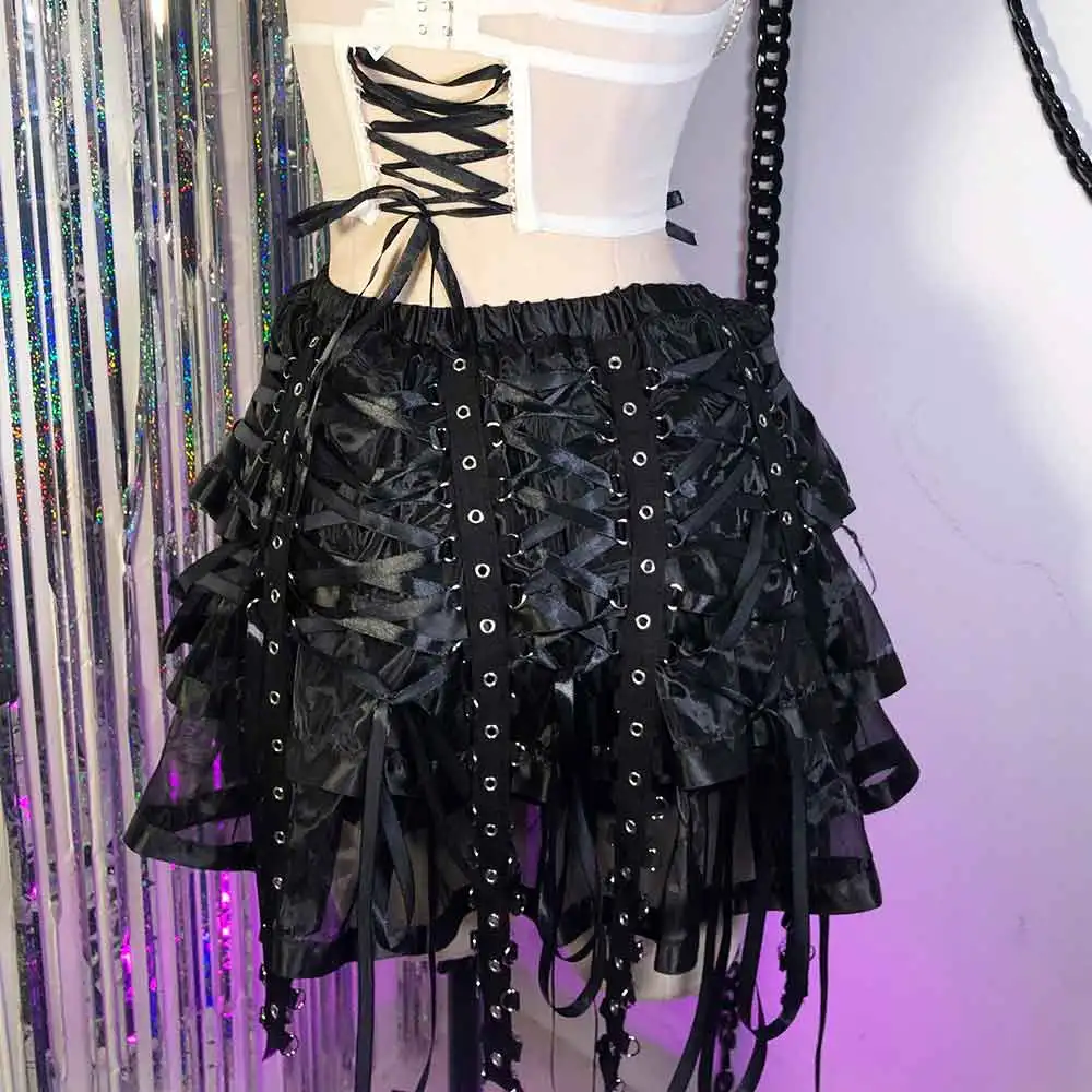 

Стильные юбки и топы в стиле кавай, панк-рок, гранж, с кружевом, ручной работы, для эмос, готиков, Y2K, Harajuku, DIY, эко-клубный стиль 90-х