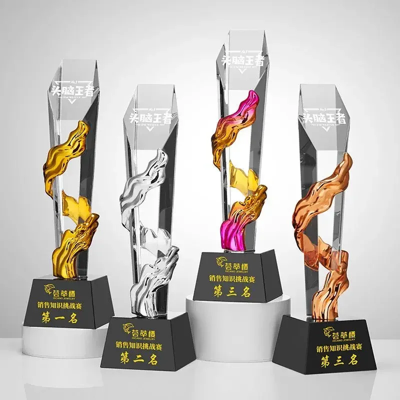 Imagem -03 - Prêmios de Troféu de Cristal Criativo Personalizado Esportes Universal Trofeo Decoração de Casa Resina Irregular Ouro Prata Coluna de Cobre 1pc