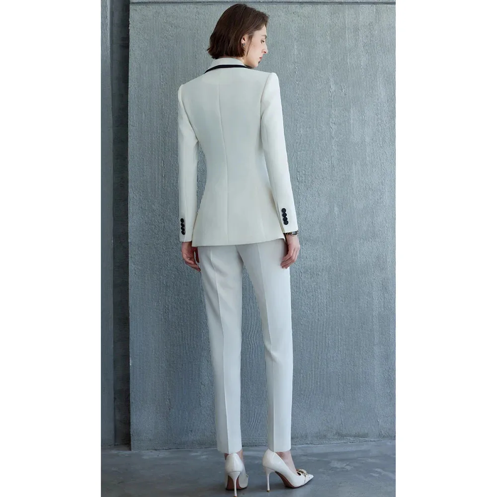 우아한 여성 정장 더블 브레스티드 노치 라펠 재킷 팬츠 투피스 세트 스마트 슬림핏 오피스 데일리룩 여성 의류