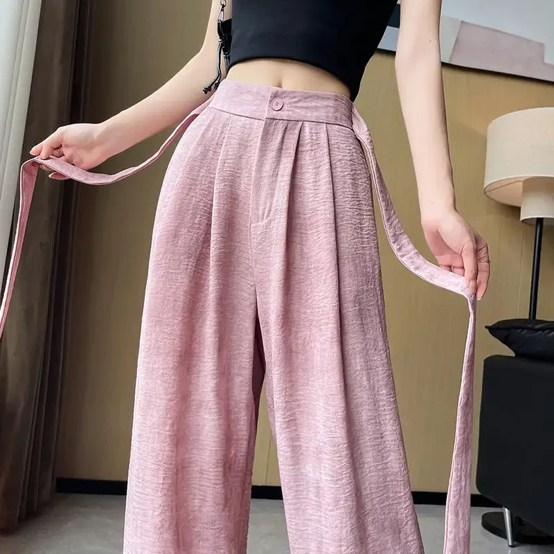 

Tie-dyed Flax High Waist Wide Leg Pants Female Loose Straight Barrel Fallow Mopping Pants Comfort Summertime New Style Ice Silk