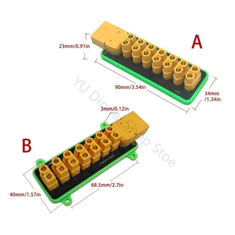 96BA-Stromverteilungseinheit für Modellbauten, XT90-Eingang und sieben Ausgangspositionen mit Polaritätssymbolen zur Verwendung – Detail 6