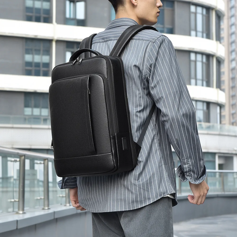 Genuine leather student schoolbag, large-capacity 15-inch computer backpack, high-end waterproof travel backpack