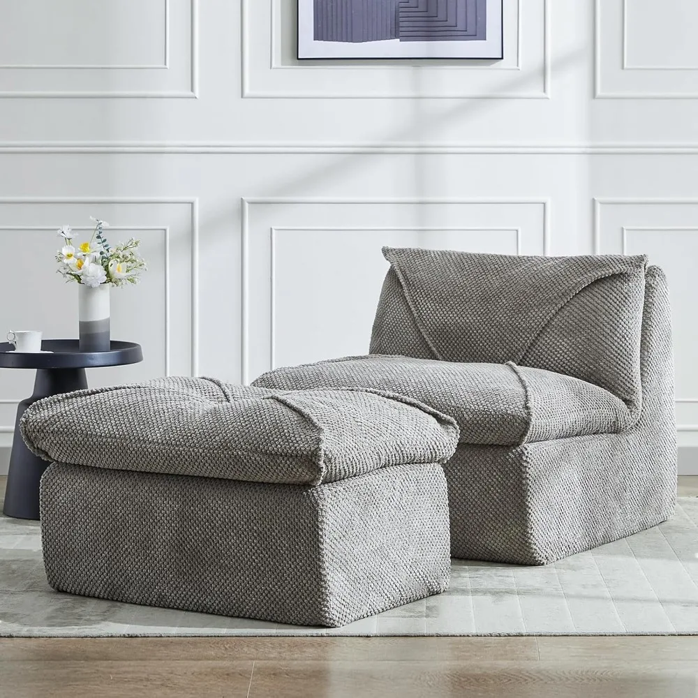 كرسي أريكة بين باج كبير جدًا وعثماني للاسترخاء المريح، مثالي للبالغين والمراهقين مع دعم رغوة معزز #1