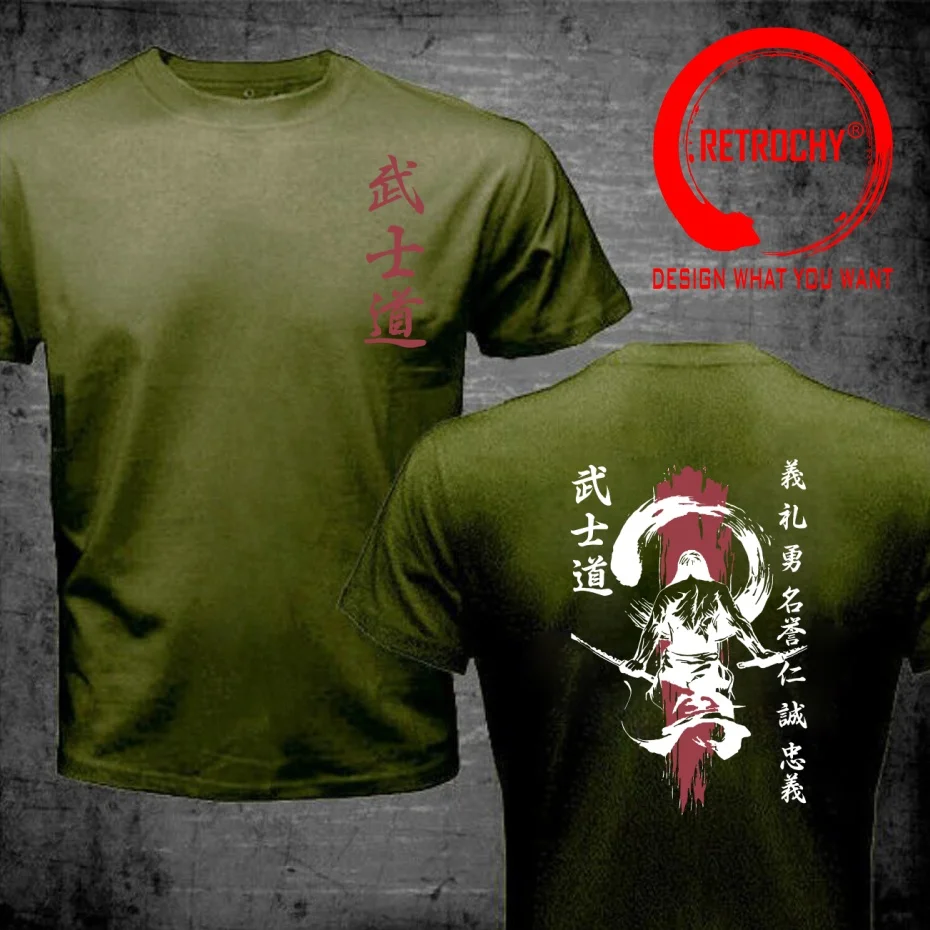 Funny Design Fan Samurai Warrior Japanese The Seven Virtues Of Bushido  Shirt Men Fashion Trendy Casual Clothing Stylish Tops