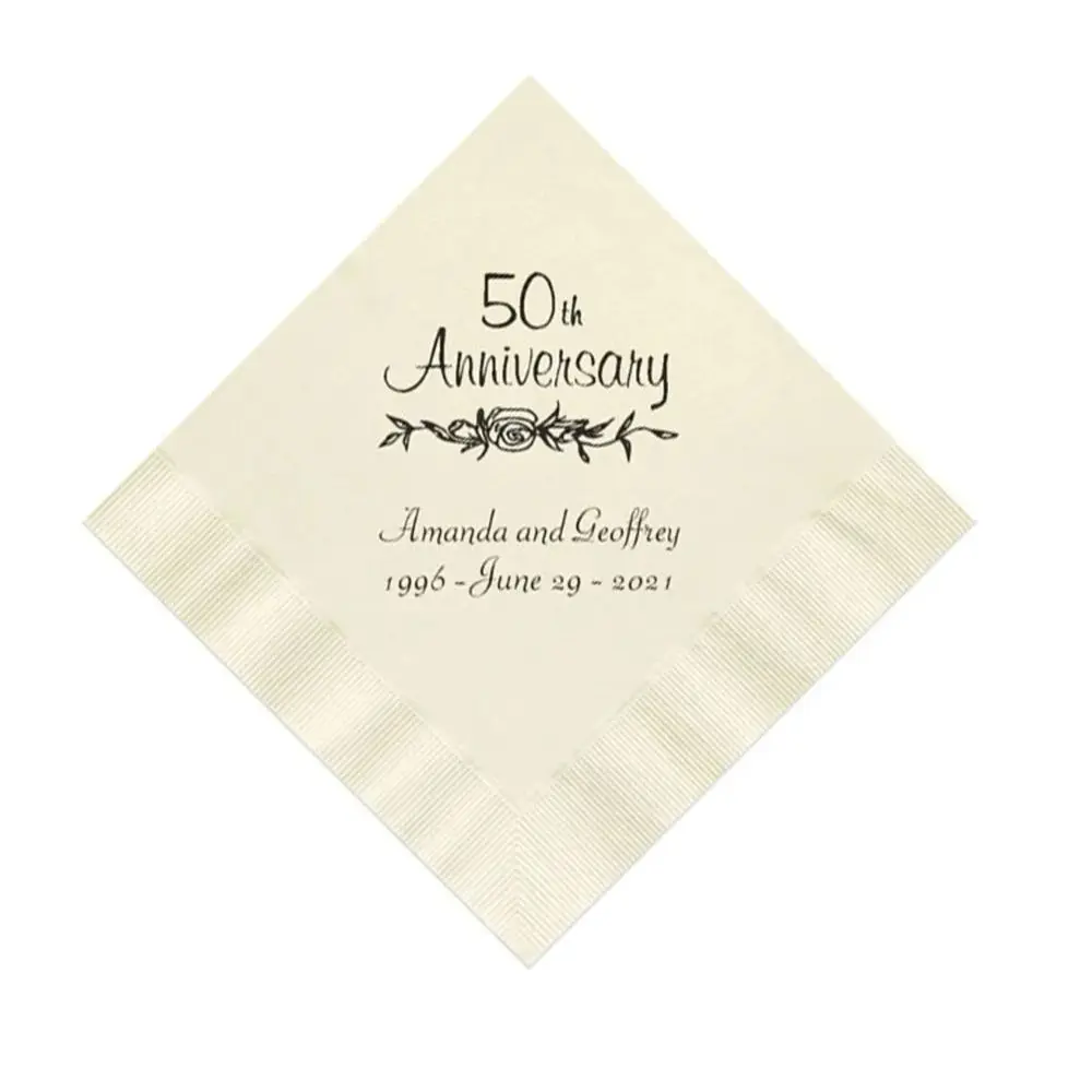 

Rose Design 50th Wedding Anniversary Napkins Personalized Set of 100 Golden Party Supplies