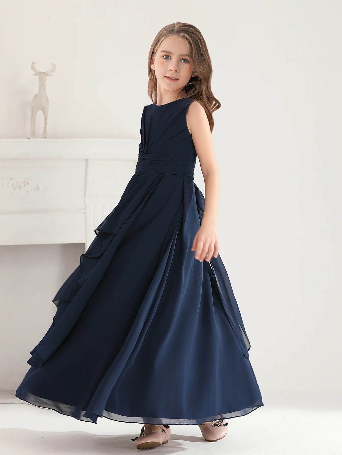 فستان شيفون أزرق أنيق ملكي مصمم خصيصًا للمراهقين فستان طويل وقابل للارتداء للأطفال