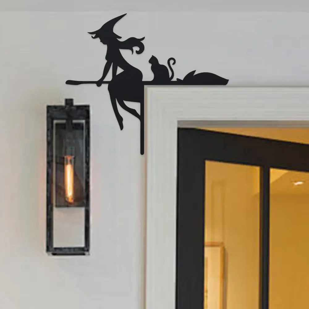 2D Halloween Door Frame Decoration Set – Wrought Iron Silhouettes with Spider Webs, – Festive Metal Corner Over-Door Decor