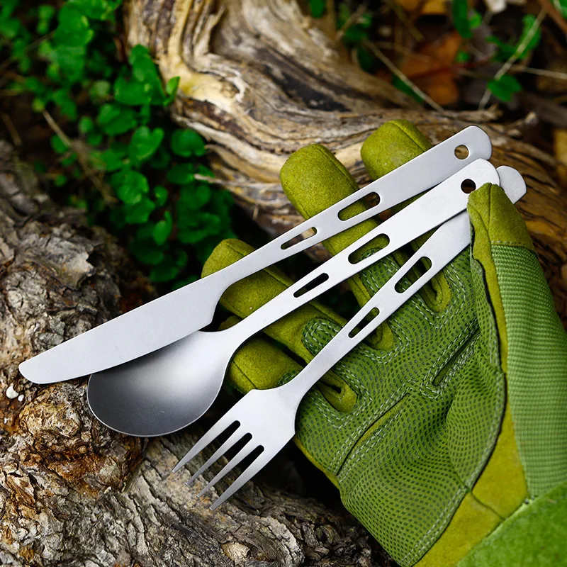Outdoor 1Set Pure Titanium Fork And Spoon Swiss Cutlery Camping Accessories Tableware Portable Camping Fork Spoon