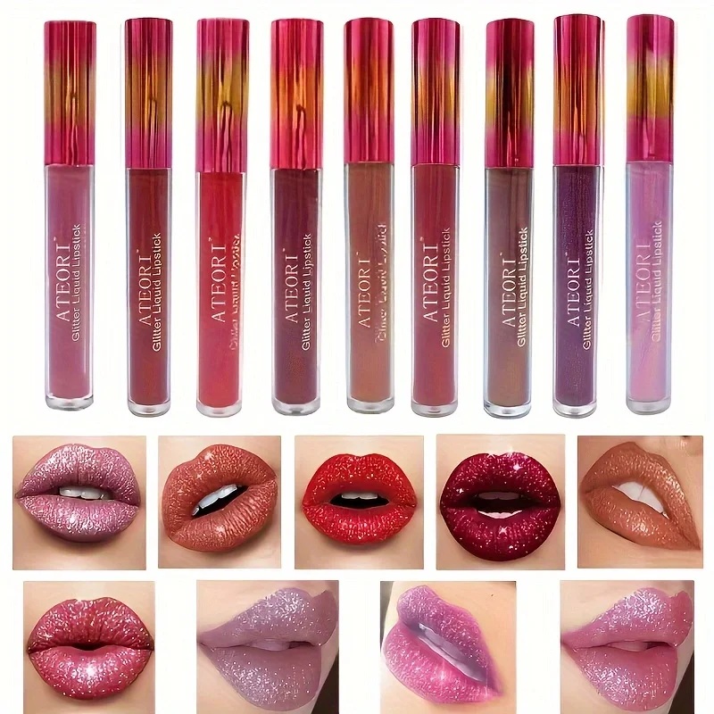 1 Set Of Lipstick, Long-Acting Lipstick Set, 9-Color Diamond Luster, Deep Red, Pink, Purple, Shiny, Shiny, Metallic Luster, Shin