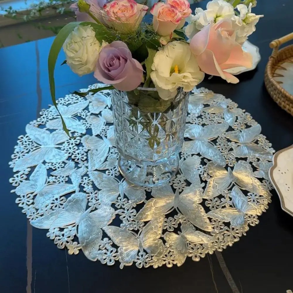 Fashion Hollow Out Butterfly Placemat Non-slip Heat Resistant PVC Coaster Waterproof Oil-proof Table Mat for Dining Table