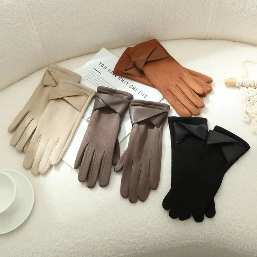 

Cute Velvet Winter Suede Gloves Soft Thick Pu Leather Gloves Waterproof Warm Women Cycling Mittens Outdoor