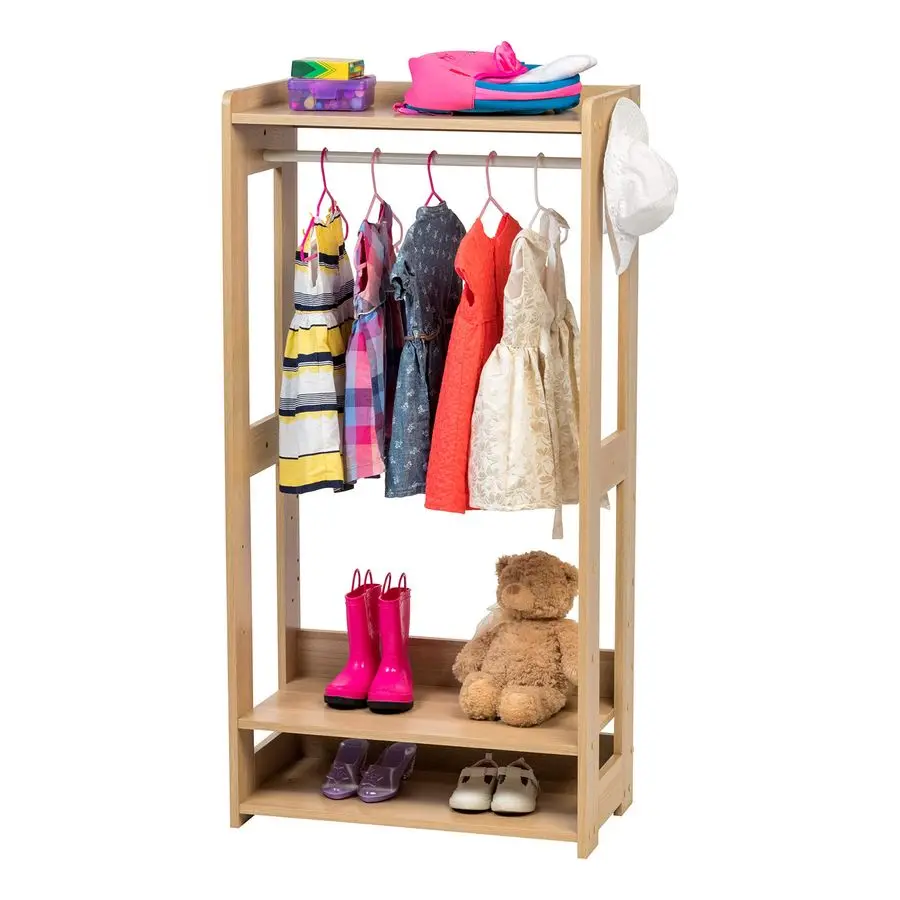 

Небольшая открытая деревянная вешалка для одежды для небольших помещений, вешалка для одежды с полками, вешалка для одежды с боковым крючком, светло-коричневый