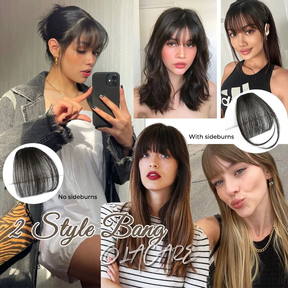 Synthetic Hair Clip In Bangs Brown Colored Invisible Front Fringes Clip in Hair Air Bangs Natural Black Fake Hair Bangs For Girl