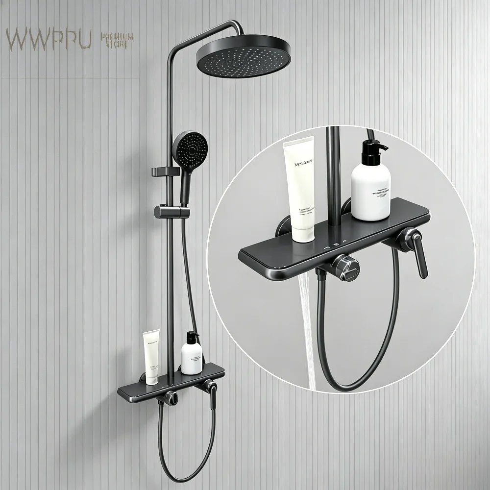 WWPPU 3-way Rainfall Showers System Set Modern Bathroom Shower Faucet Set Wall Mounted Shower Mixer Crane with Shower Hand Set