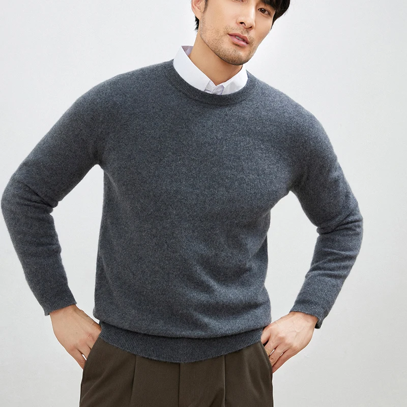 

2026 New Release: 100% Cashmere Men's Round Neck Pullover Sweater Spring/Autumn Knitted Men's Sweater Casual Long Sleeved Tops