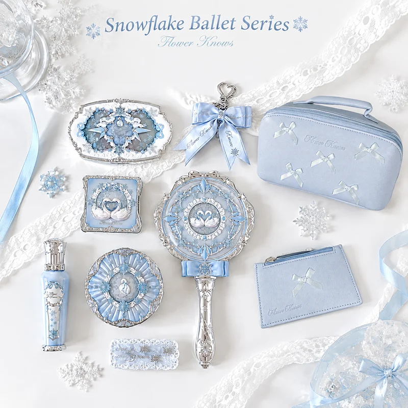 Flower Knows Snow Ballet Satin Makeup Palette Blush Pressed Powder Luxury Six Color Face Makeup Palette Long Lasting K Beauty