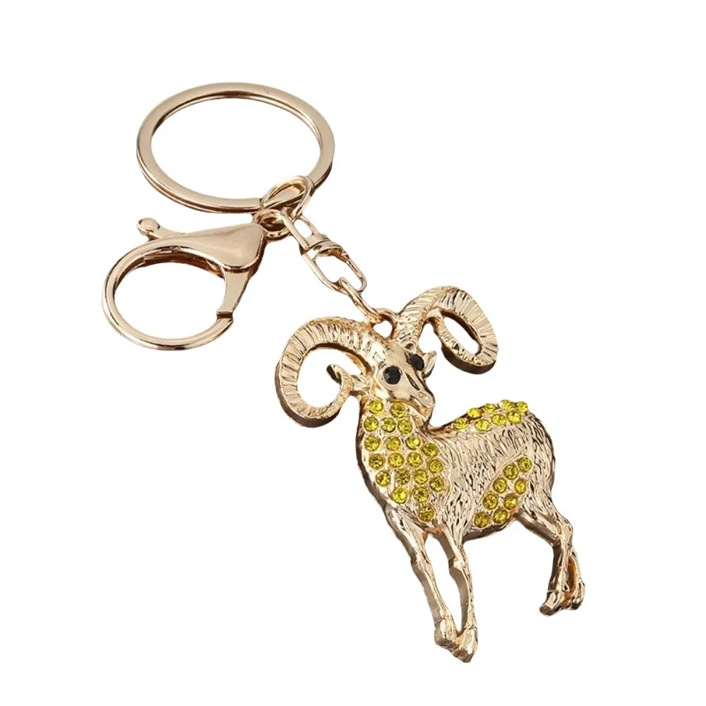 Durable Rhinestone Goat Keychain Sparkling Cartoon 2027 Sheep Year Bag Pendant Metal Gold Sheep Pendant Chinese New Year