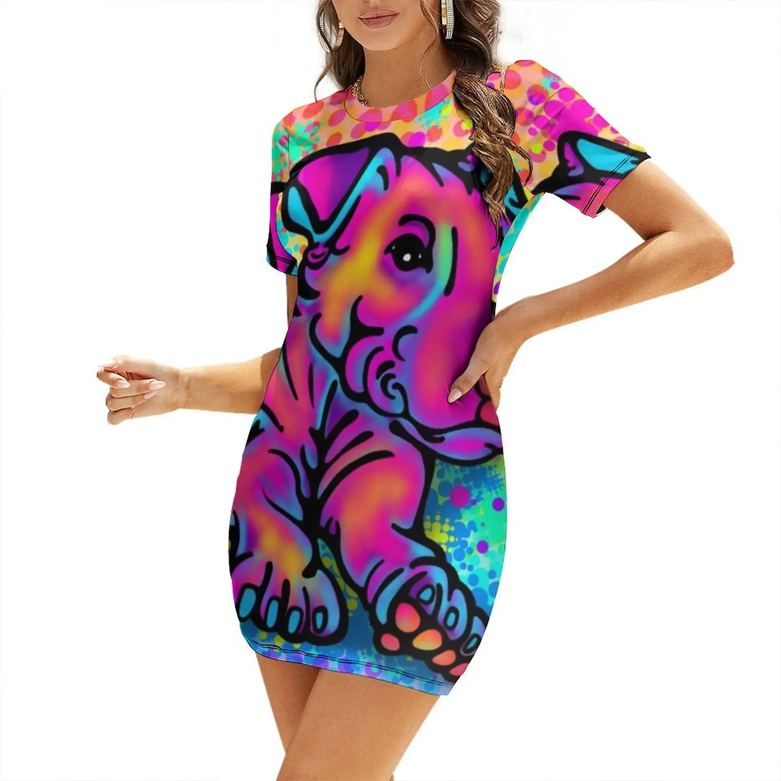 

Colour Splashed Bull Terrier Short Sleeved Dress elegant party dress for women 2025 clothes for women Dress