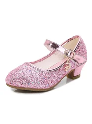 Zapatos de tacón alto de 7 colores para niñas, calzado de cuero rojo de princesa, zapatos de boda de fiesta para niños, punta redonda, 1-3CM