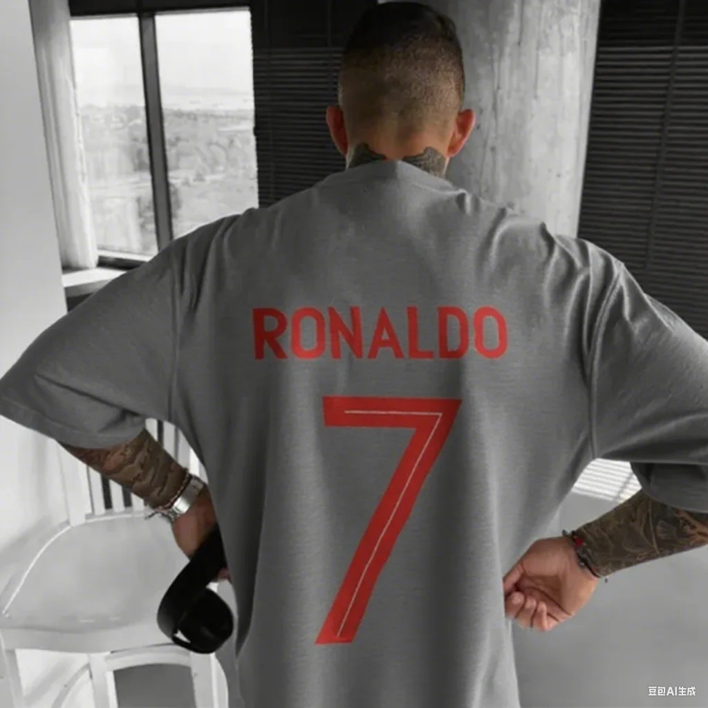 رونالدو رقم 7 إلكتروني طباعة الرجال القطن التي شيرت الصيف تنفس الرياضة قصيرة الأكمام مريحة شعبية التي شيرت الأزياء التي شيرت الرجال #5