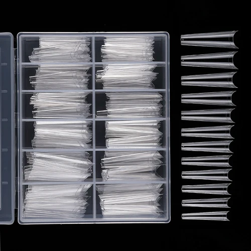 Imagen 2 del producto 240 unids/caja puntas de uñas postizas cuadradas rectas Extra largas media cubierta uñas acrílicas artificiales puntas de uñas postizas prensa en herramienta de manicura