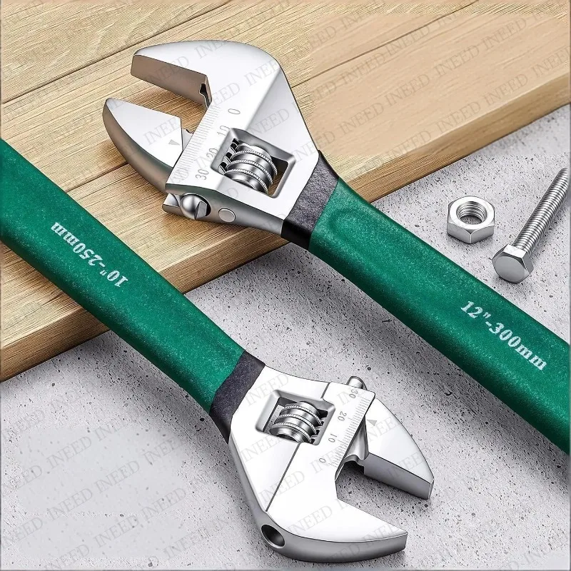 6/8/10/12 inch adjustable dual-purpose wrench, high hardness multifunctional large opening adjustable wrench