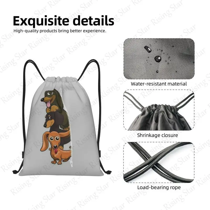 Kawaii Dachshund لطيف الكلب دراجة على ظهره رياضة الرباط حقيبة الأحذية متعددة الوظائف حقيبة رياضية الشاطئ حقيبة السفر للجنسين هدية