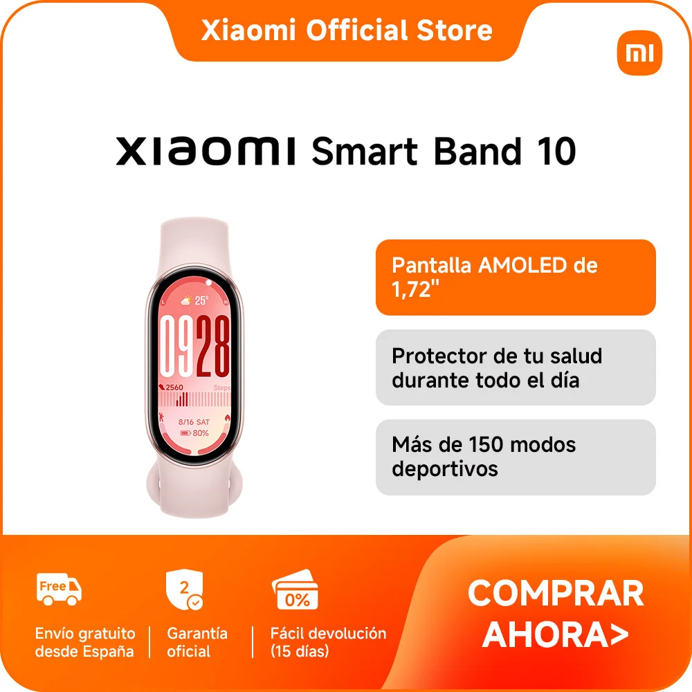Official | Xiaomi Smart Band 10 Rosa místico, Pantalla AMOLED de 1,72" con biseles ultrafinos, Sueño mejorado con orientación personalizada, Bateria de larga duración de hasta 21 dias, Cuerpo de metal de primera calidad