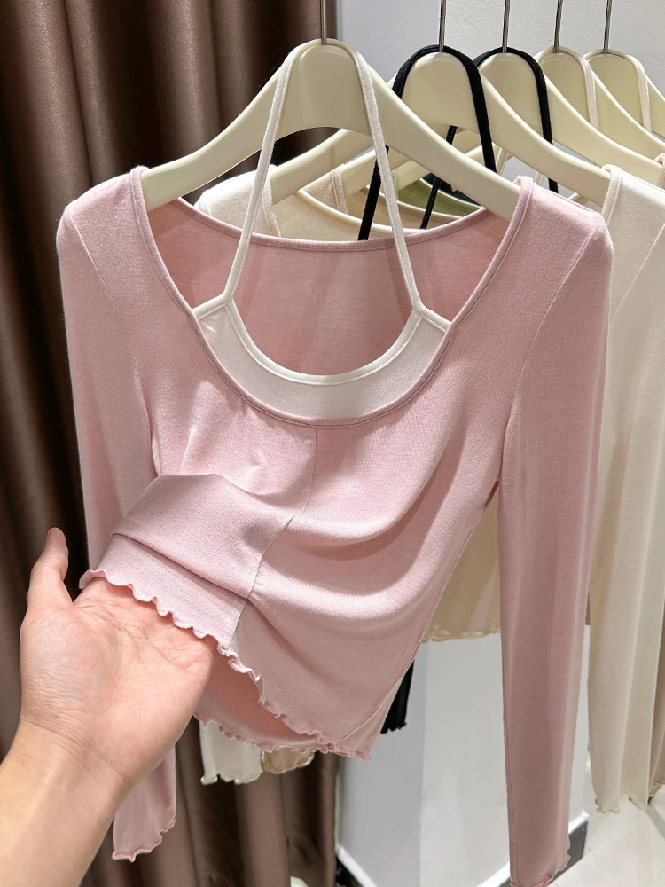 

Женская футболка-поло из трикотажа с эффектом облегающего силуэта, весна-осень, цветной комбинированный дизайн, с отделкой «волнистый край»...