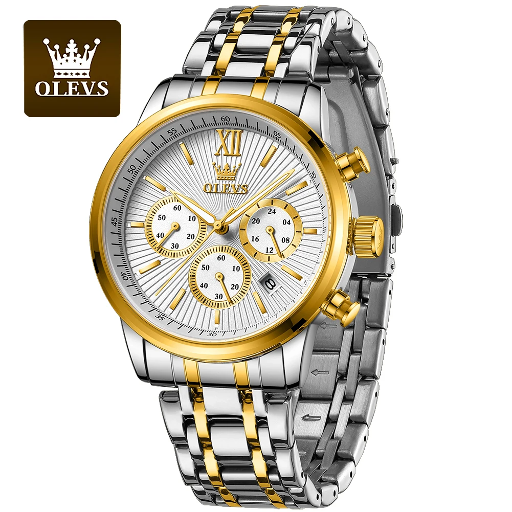 OLEVS TY709 Men\'s Watches Classics Three Small Dial Waterproof Stainless Steel Luminous Fashion Original Quartz Watch for Man