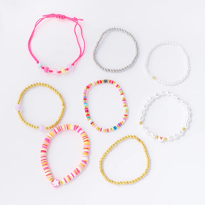 HI MAN-Bohemian Style Mix Colors Creative Baroque Pearl Glass Bead String Bracelets Friendship Gifts Fashion Jewelry 8 Pcs/Set