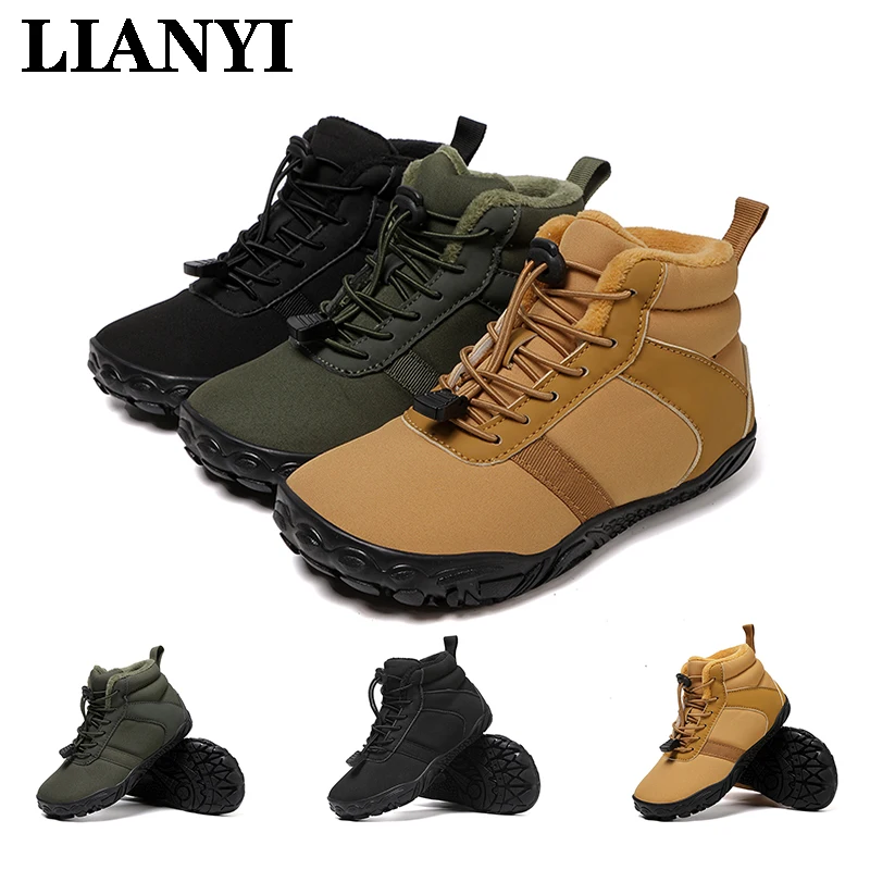 

LIANYI Детские зимние ботинки, с широким носком, босиком, с высоким берцем, водонепроницаемая зимняя спортивная обувь для девочек, нескользящая теплая флисовая подкладка