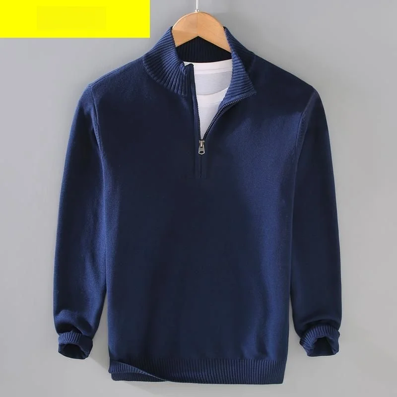 

Autumn Winter Men's Long Sve Knitwear Zipper Stand Collar Slim Fit Faionable Slimming Small Fraance Sle Ci Walk Su...