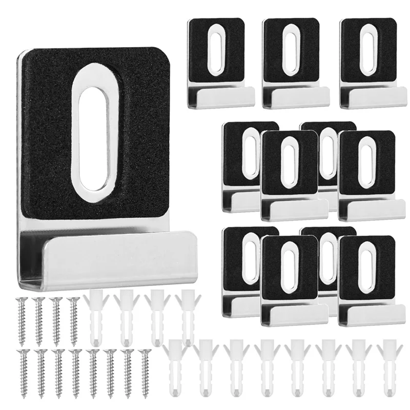 SEWS-12Pcs Metal Mirror Holder Kit, Mirror Clips With Screws Rubber Pads Mirror Hooks Heavy Duty Mirror Hanger Hardware