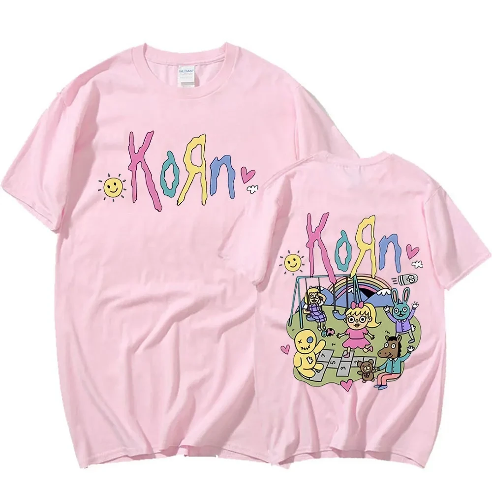 Camisetas de manga corta para hombre, Camisa de algodón con estampado de álbum de música, banda de Rock de dibujos animados Korn, ropa de calle