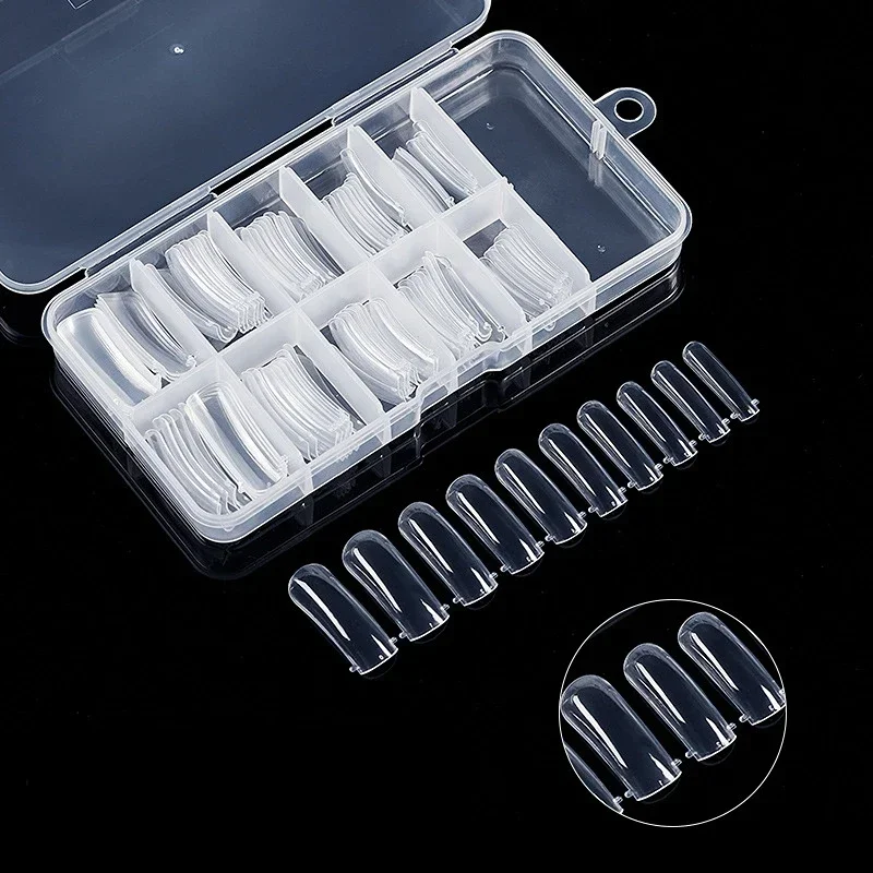 100Pcs/Box Transparent Fake Nails Full/Half Paste False Nails Tips Short T-shaped Water Drop Full Sticker for Nail