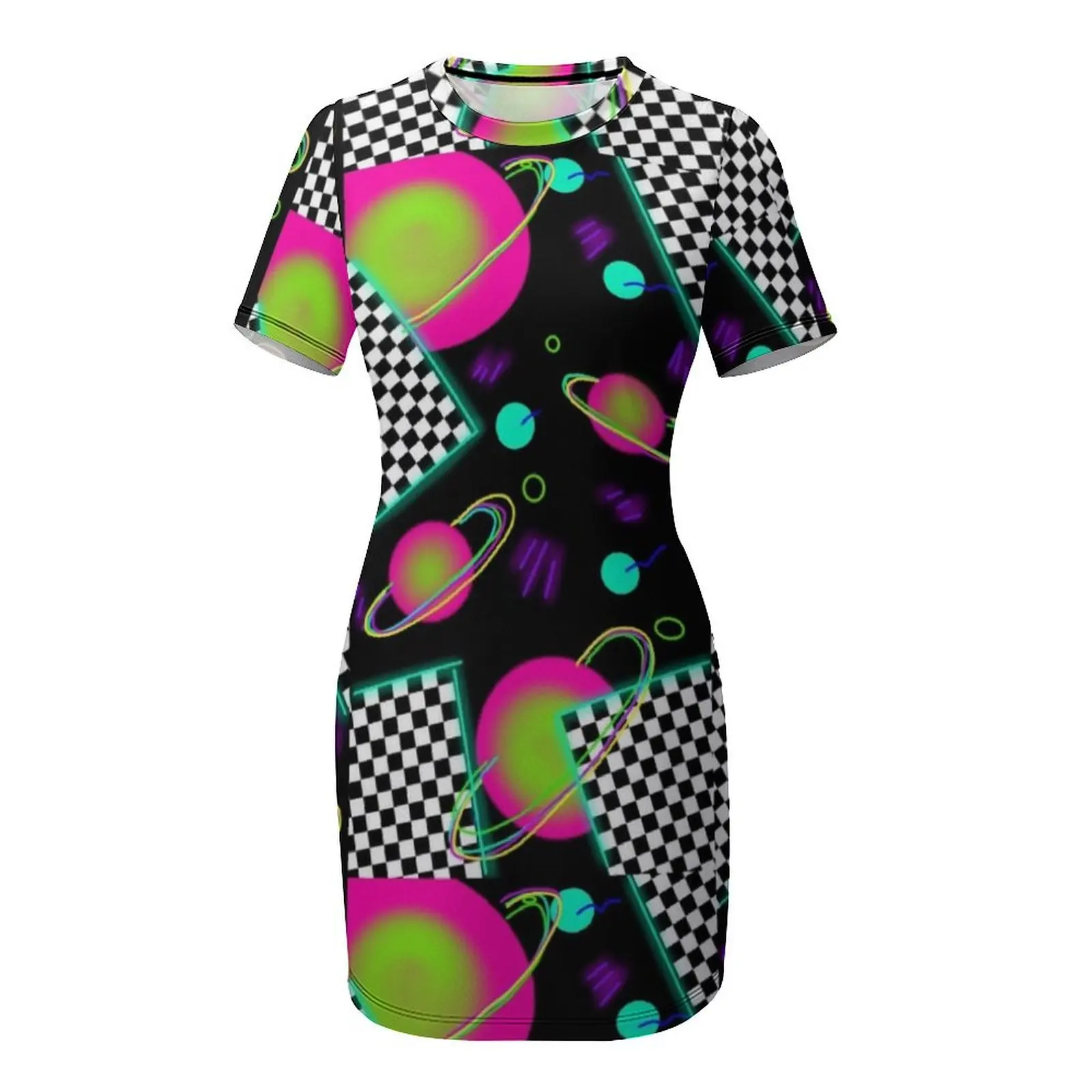 trippy neon 80's space party - planets and space globs Short-Sleeved Dress Party dresses Dress