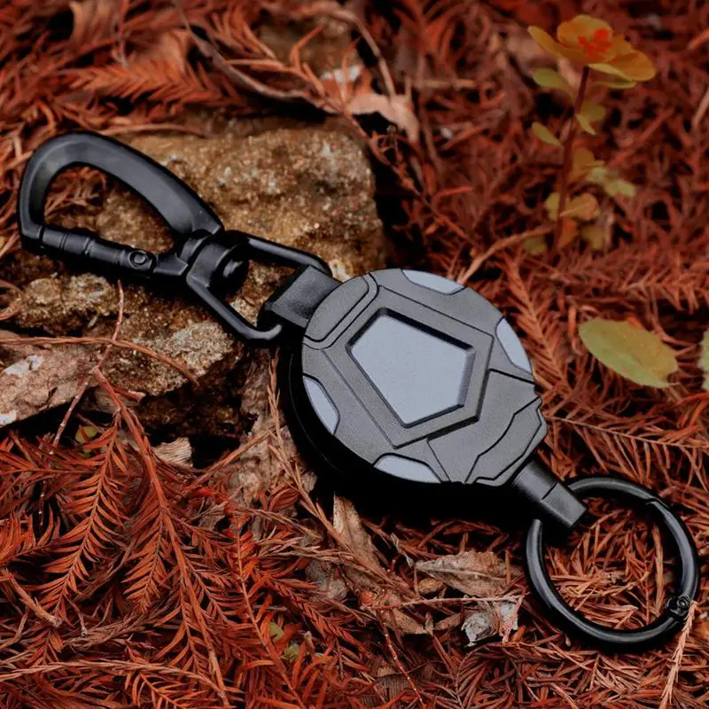 Gantungan kunci dapat ditarik, gantungan kunci Carabiner rantai gesper gulungan logam ID lencana pemegang gadget luar ruangan untuk membawa kunci memanjat
