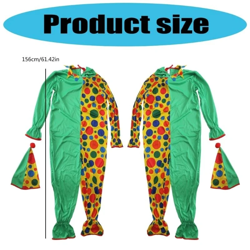 5asd 2Pcs Clown Costume Accessories Adult Clown Costume Rainbow Clown Jumpsuits Clown Dressing Up Costumes Clown Outfits