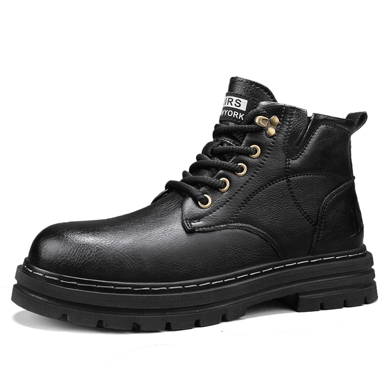 Men's Boots 2025 New Winter Mart Boots Men's Shoes Waterproof Non-Slip Sneakers Rhubarb boots, genuine leather workwear boots