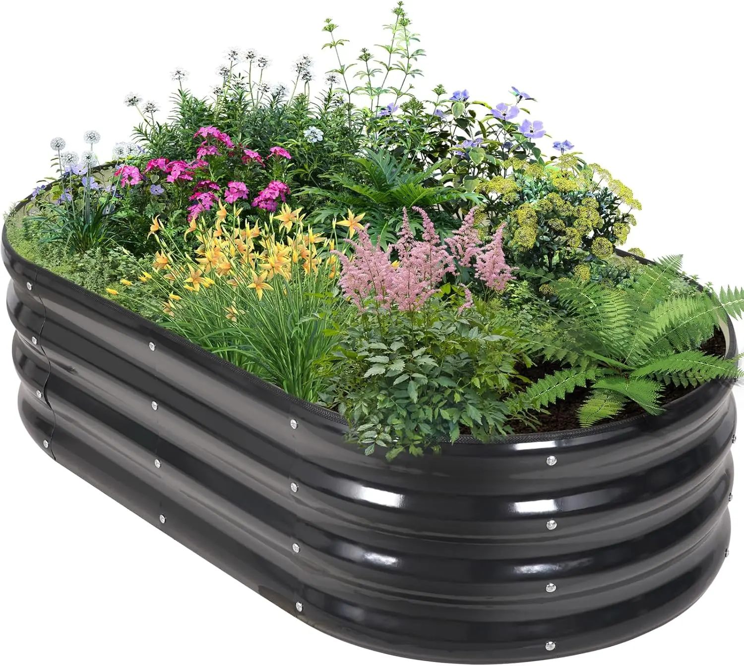 

Galvanized Raised Garden Bed Outdoor - 4×2×1ft Planter Raised Beds for Gardening | Oval Metal Garden Planter Box with Safety Edg