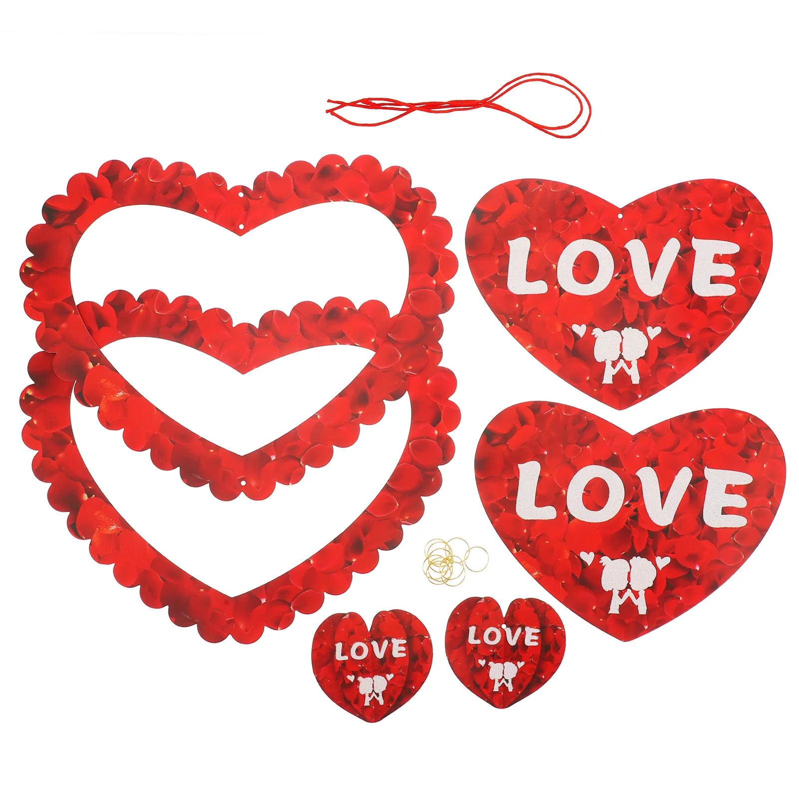

2Sets Heart Shaped Hanging Ornaments for Valentine's Day Party Decor Paper Cutouts Ideal for Home Store Window Door Romantic