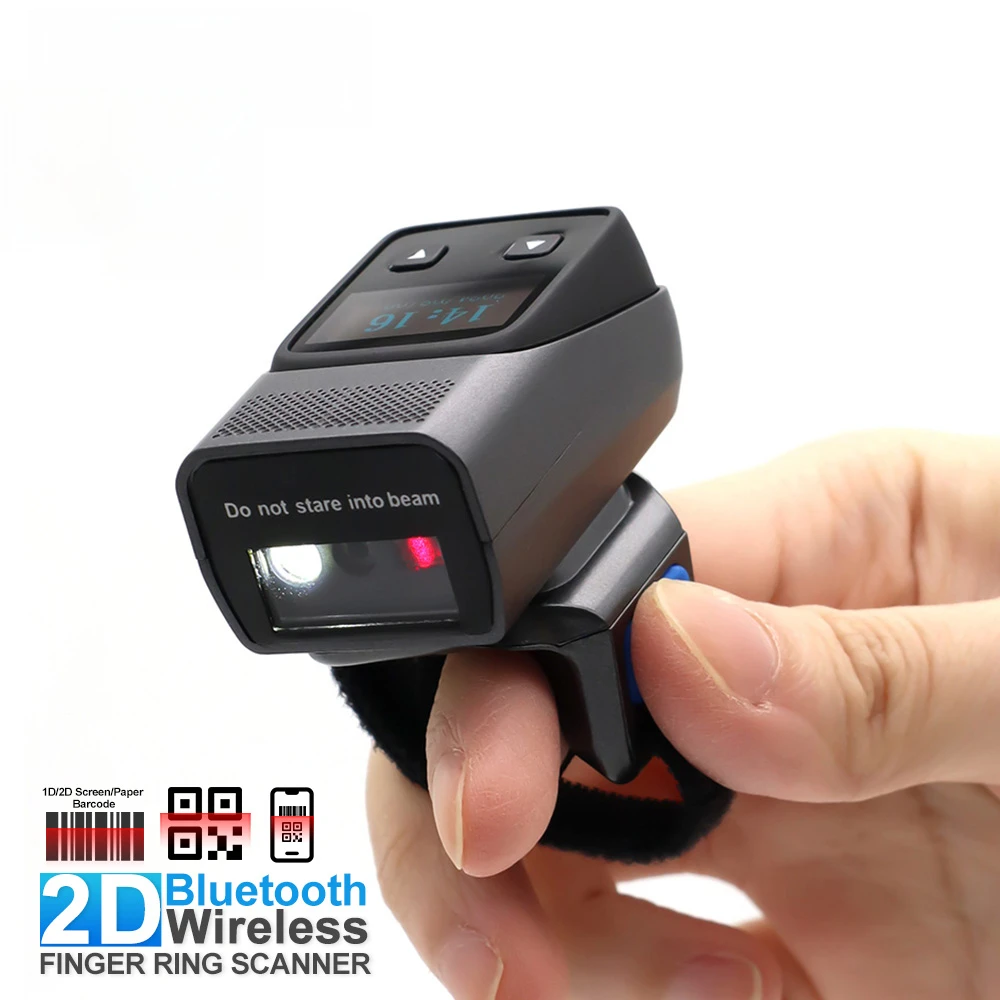 Wireless 2D Bluetooth Ring Barcode Scanners Portable QR Code Reader Finger Wearable Scanner for Mobile POS System
