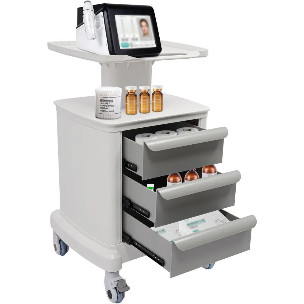 عربة طبية متنقلة مع 3 أدراج، عربة أدوات مع عجلات، عربة تخزين مكتب المستشفى التجارية، عربة تخزين صالون التجميل