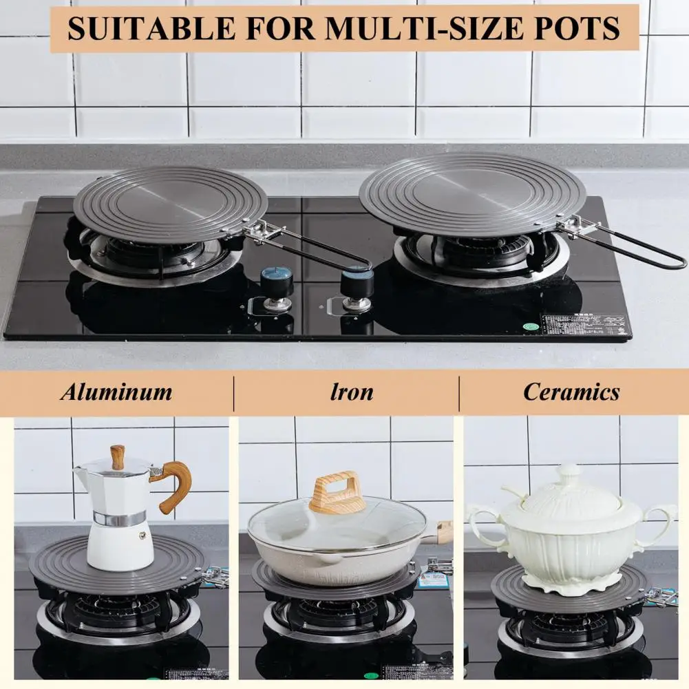 Thermal Plate Gas Stove Simmer Plate with Anti scalding Handle Quick Heating Round Heat Diffuser for Cookware Protection