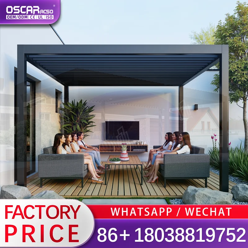 Waterproof Motorized Louvered Exterior Cover for Garden Balcony Shading with Bioclimatic Design Pavilion Gazebo pergola
