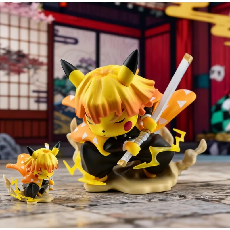 بيكاتشو أنيمي الشكل بيكاتشو كروسدرينج شيطان القاتل Agatsuma Zenitsu تمثال تمثال نموذج دمية جمع لعبة مزخرفة هدية #4