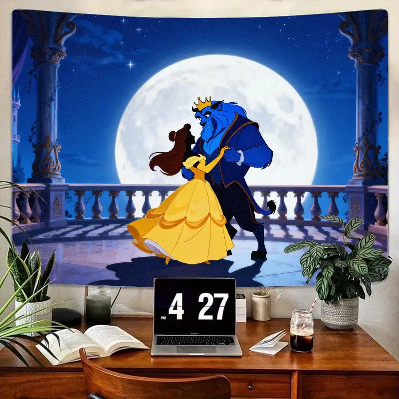 

1 шт. гобелен «Красавица и чудовище», «Бель и чудовище», «Танцы под полнолуние», настенное искусство, романтический сказочный декор для спальни, гостиной Ro