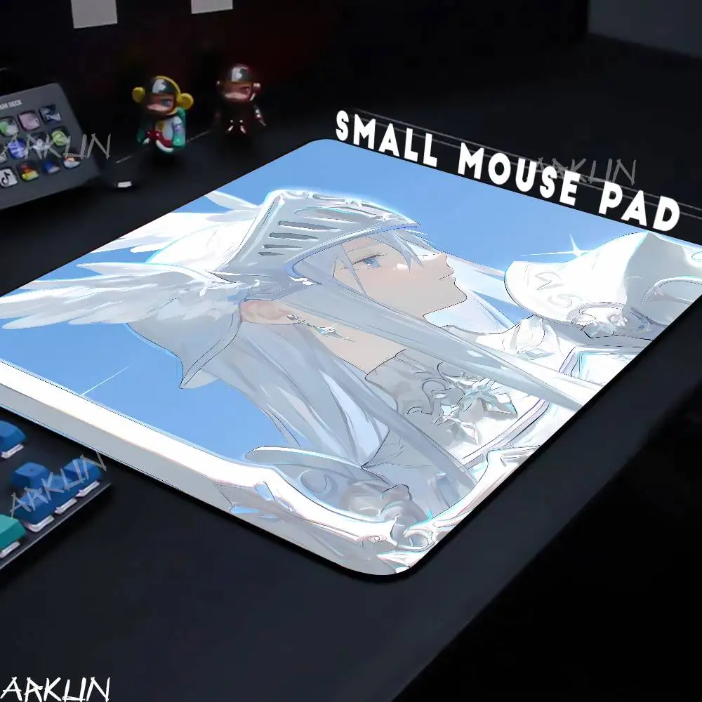 Anime White Valkyrie Small Mouse Pad, Blue Sky Winged Knight Girl Print Mini Mousepad, Non‑Slip Rubber Base Compact Mouse Mat
